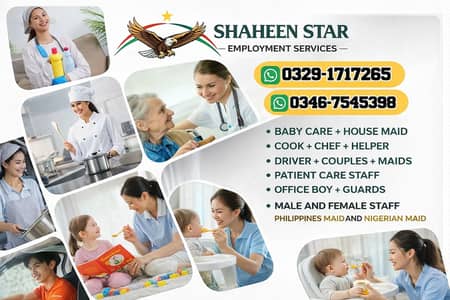 House maids, Maid, Baby Sitter, Chef, Home Cook, Patient Care, Driver
