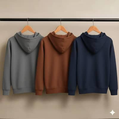 3 Pcs Men's Fleece Plain Hoodie