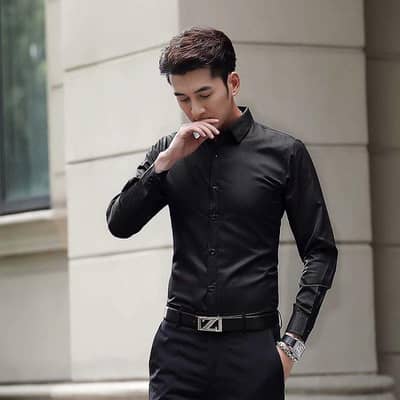 white slim fit long sleeve business dress shirt for men