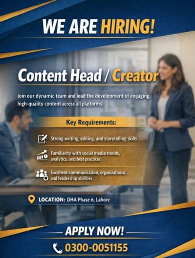 Contenrt Head Creator Required || Male & Female Jobs || Office Jobs