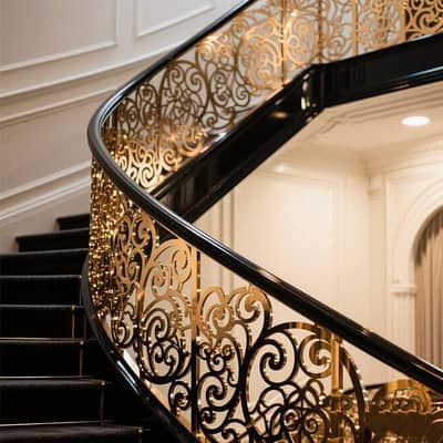 Title: Modern Wrought Iron Main Gate and Designer Stair Railing