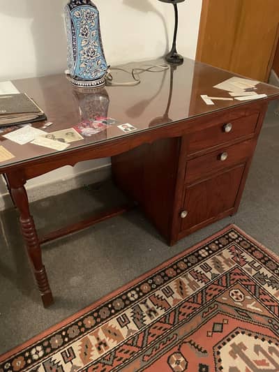 Classic Writing Table with a Glass Top