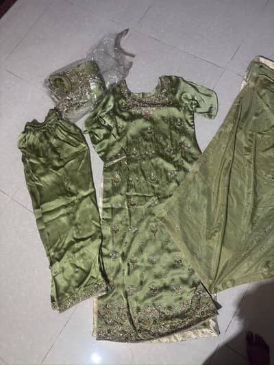 Elegant Olive Green Embroidered Suit