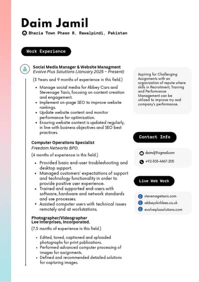 Need Job According to my Experiences