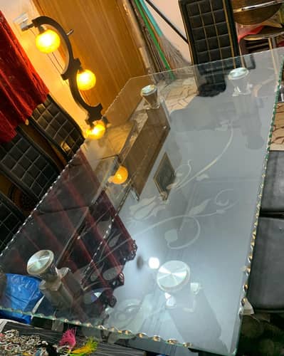 Dining table with double mirror set with 6 chairs