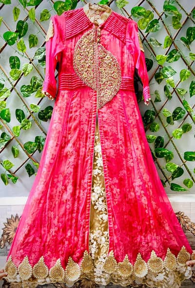 pink embroidery net maxi