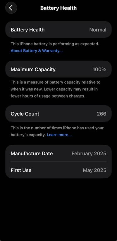 100 battery health 10/10 condition 266cycles