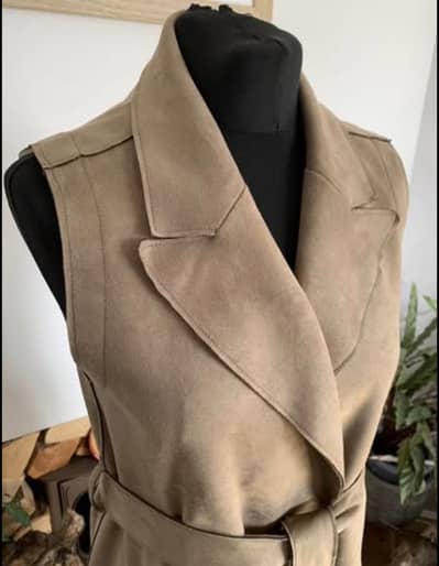 Zara faux suede long sleeveless coat.