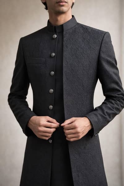 Modern Royal Black 3 piece long coat for Men
