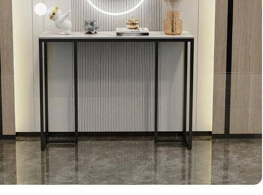 Modern White Marble Console Table with Black Metal Legs