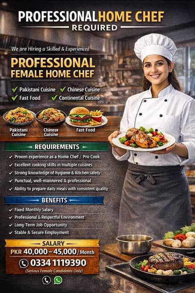 PROFESSIONAL HOME CHEF REQUIRED