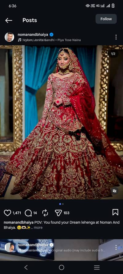 Noman & Bhaiya Designer Wedding Lahnga one time used on 25 Dec