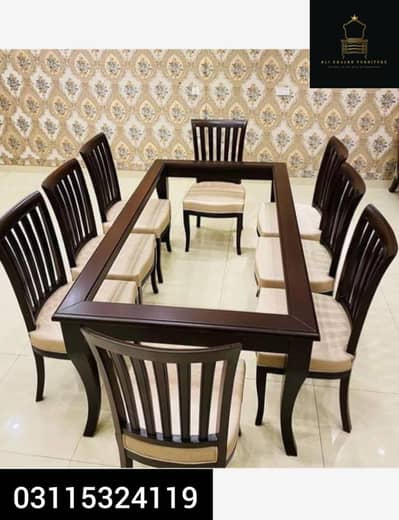 Dining Table/Wooden Dining Table/6 Seater Dining/Glass On Top