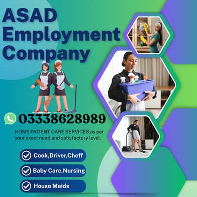 House maids , Maids , Baby Sitter , Chef , Cook , Patient Care ,Nurse