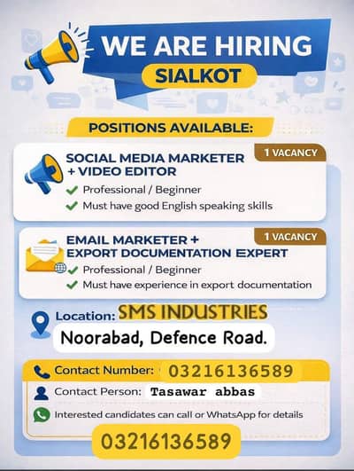 (03216136589. Whatsapp) We are Hiring Social Media Marketing Manager