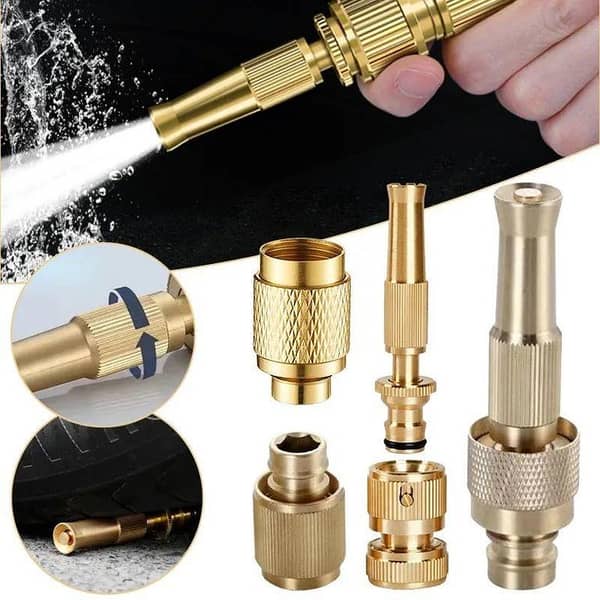 Brass Nozzle Water Spray Jet Hose Nozzles Pipe High Pressure For Car, Bike, Window Cleaning Sprayer And Plants Gardening Washing (Without Pipe) Golden
