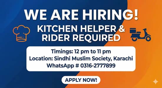 KITCHEN HELPER & RIDER REQUIRED