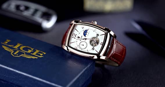 LIGE AUTOMATIC WATCH WITH STEEL STRAP OR LEATHER STRAP