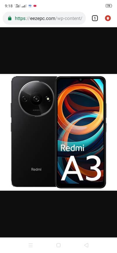 Redmi A3 ram memry  4+4/128 with original box chargr