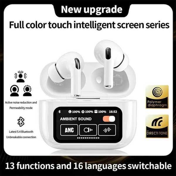 Pro 3 Smart Screen TWS Wireless Earbuds | USA ORIGINAL | Touch Screen Display Case | AirPods Style Bluetooth Earphones | Wireless Ear Phones Ear Buds | Type-C Fast Charging | HD Stereo Bass | Noise Reduction Mic