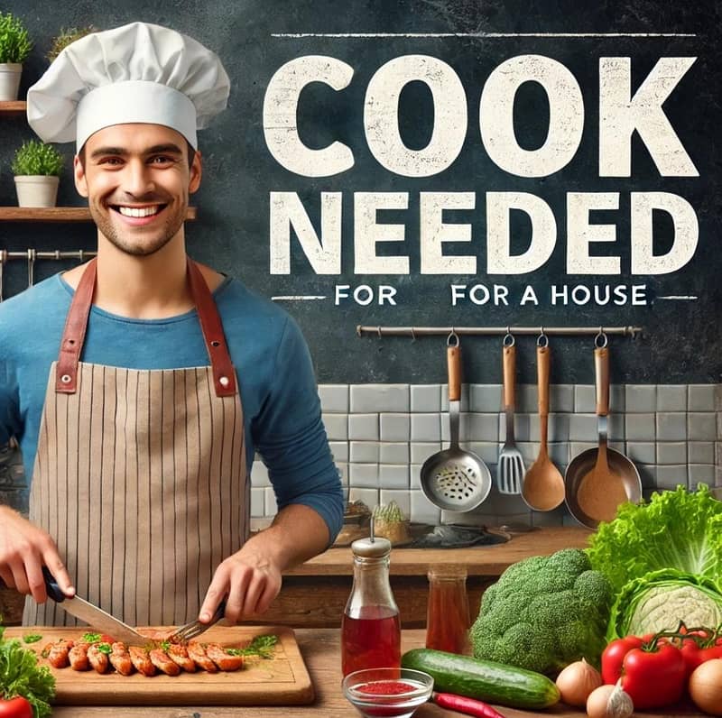 ضرورت برائے کک۔۔۔گھر کا ایک وقت کا کھانا پکانے کیلئے کک کی ضرورت ہے 0