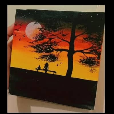 beautiful sunset acrylic painting on canva