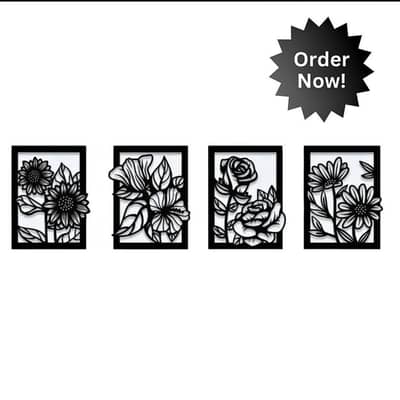 4 Pcs Modern 3D Flower Art MDF Wall Hanging Frames