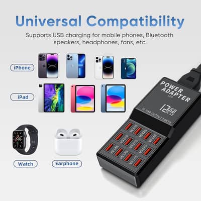 Multi 12 Port USB Charging Station Hub Desktop Cell Phone Charger