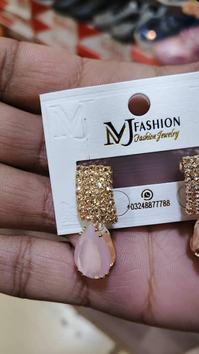 Stylish Pink Stone Earrings – New Fashion Jewelry (With Card)
