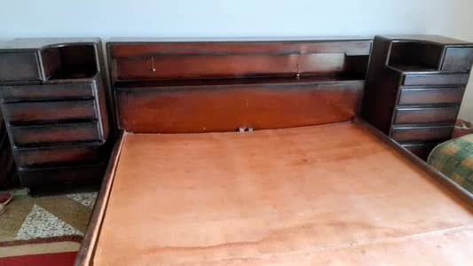Wooden King Size Bed with side tables and mattress