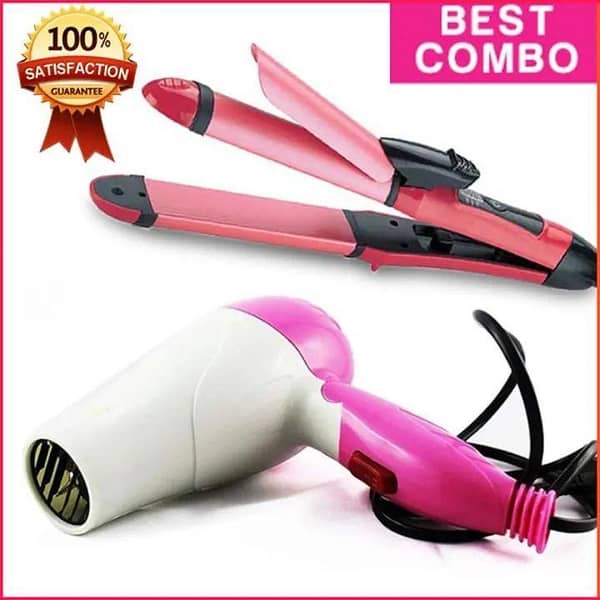 Hair Dryer Combo with 2-in-1 Hair Straightener and Curler