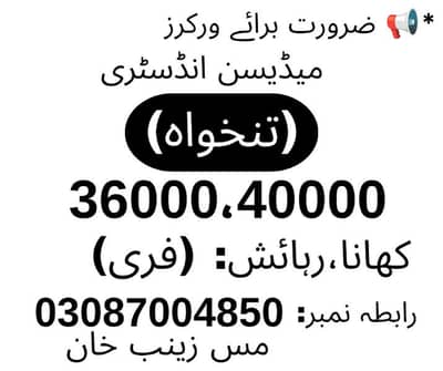 Staff Required Medicine Industry Packing Work Available In Lahore