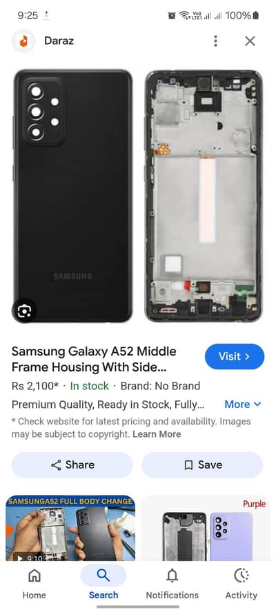 Samsung a52 yh a52s black body chia