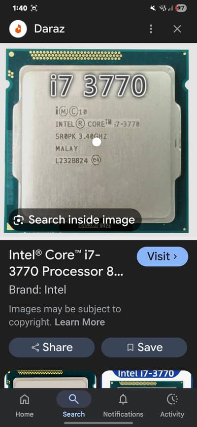 i7 3770 processor 3.40ghz 10/10 gameing processor