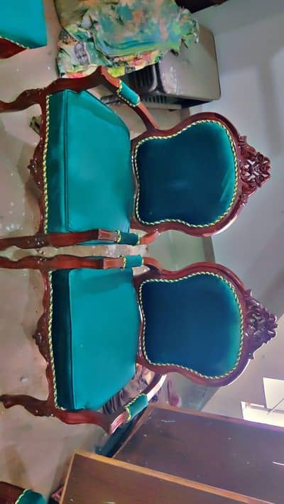 complete chinyoti 6 chairs dining table set+ 2+bed chairs+ easy chair