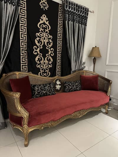 Luxury Designer 3-Seater Sofa | Solid Wood | Cane Back |Premium Velvet