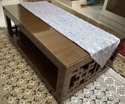 Solid Wood Table with Glass Top – Price Negotiable