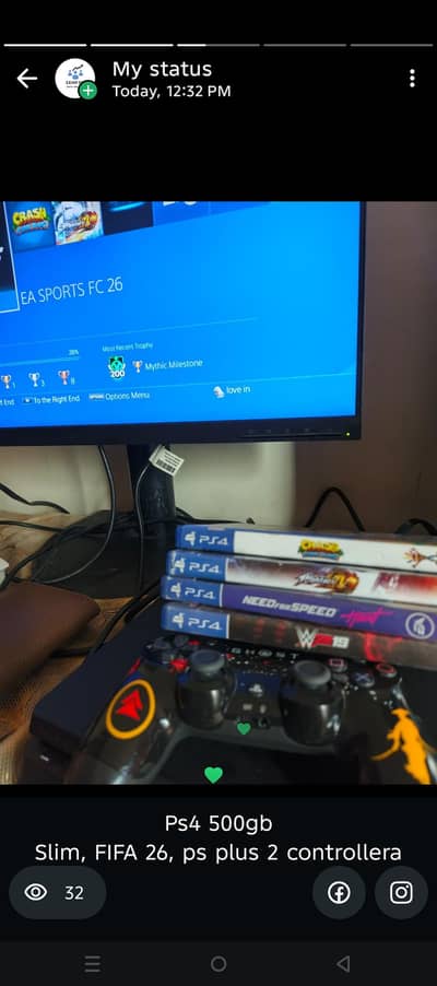 PS4 slim 500gb  with 4 games