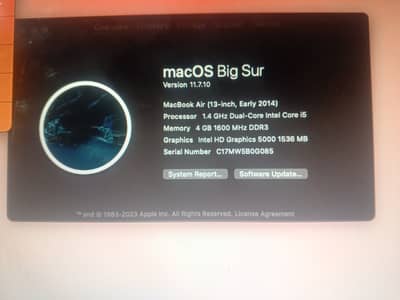 MacOS big sur 13inch early 2014