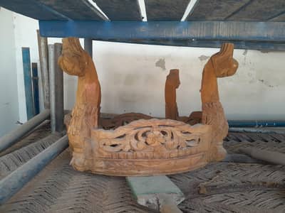 wooden console table  structure in round shape  not Polish