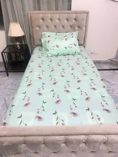 wooden n velvet solid bed