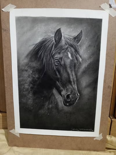 charcoal art painting horse painting (silent strengt