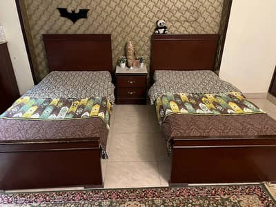 2 Single Bed with mattress and side table