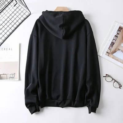Stylish Black Fleece Hoodie  Comfortable Hooded Neck Design