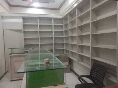 shop shelves and counters