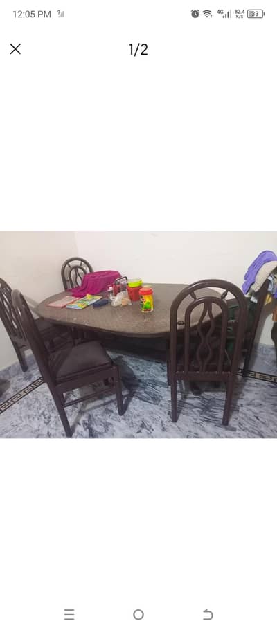 wooden dining table with 4 chairs