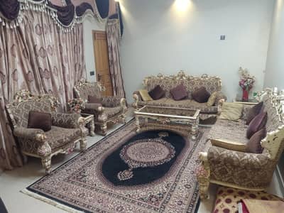 heavy shesham wood 7 seater sofa set with sides and center tables