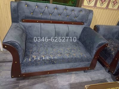 Sofa Set 6 Seater New Silver Velvet Fabric