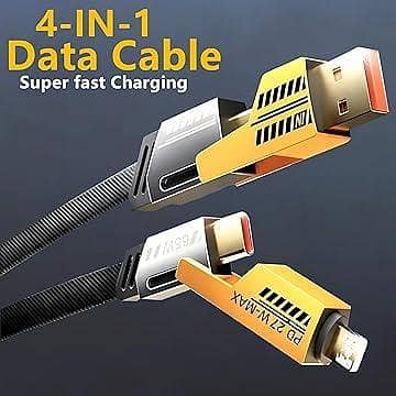 Nu Republic Blaze Fusion-Q 100W 4-in-1 Fast Charging Cable, USB-A/Type-C to Type-C/Type-L, Carbon Fiber Texture, Nylon Braided, Zinc Alloy Metal Connectors