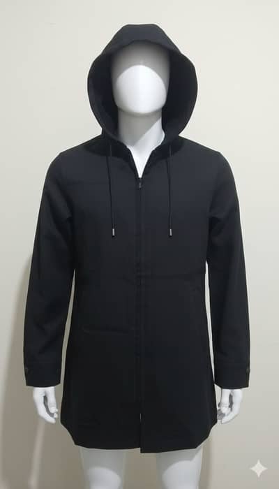 Edenrobe Unisex warm black hooded coat